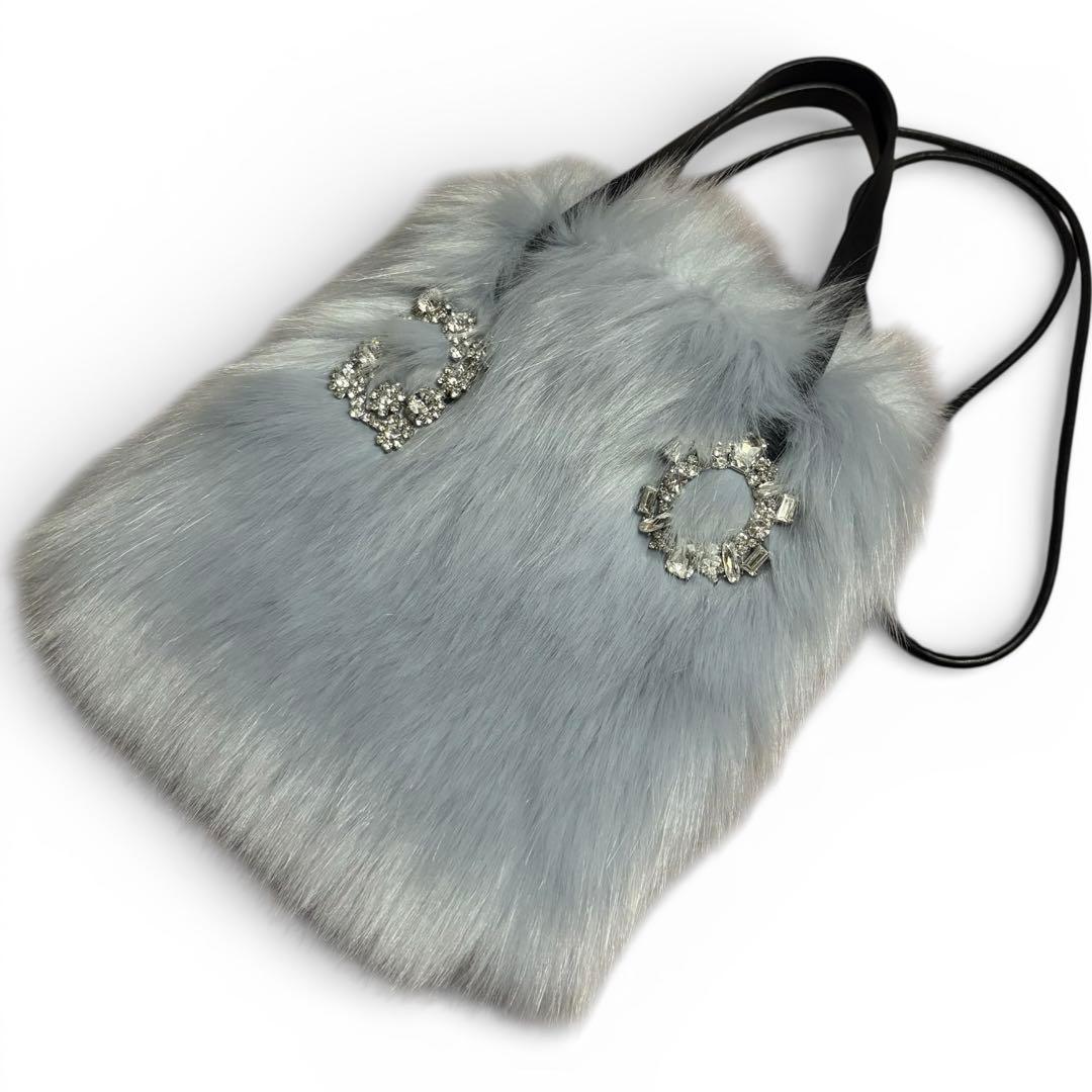 ユナイテッドアローズ　 ビジューブローチ フェイクファー トートバッグ