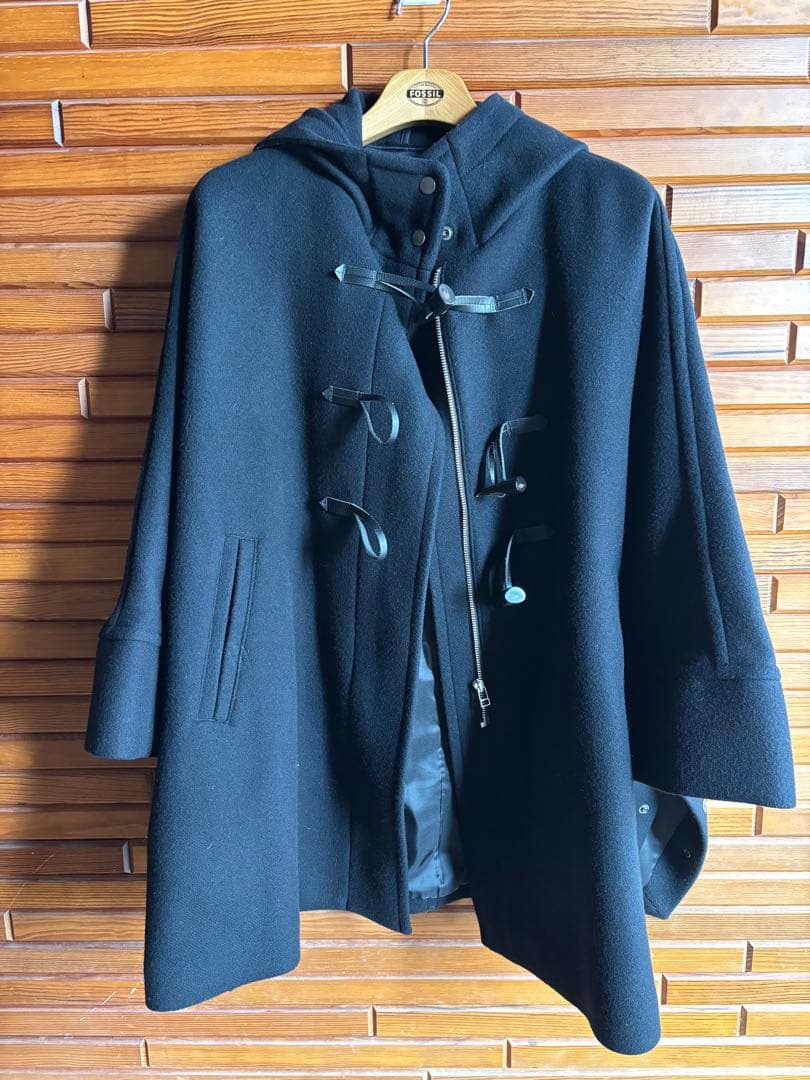 FRAMeWORK ブラック メルトンダッフルポンチョコート