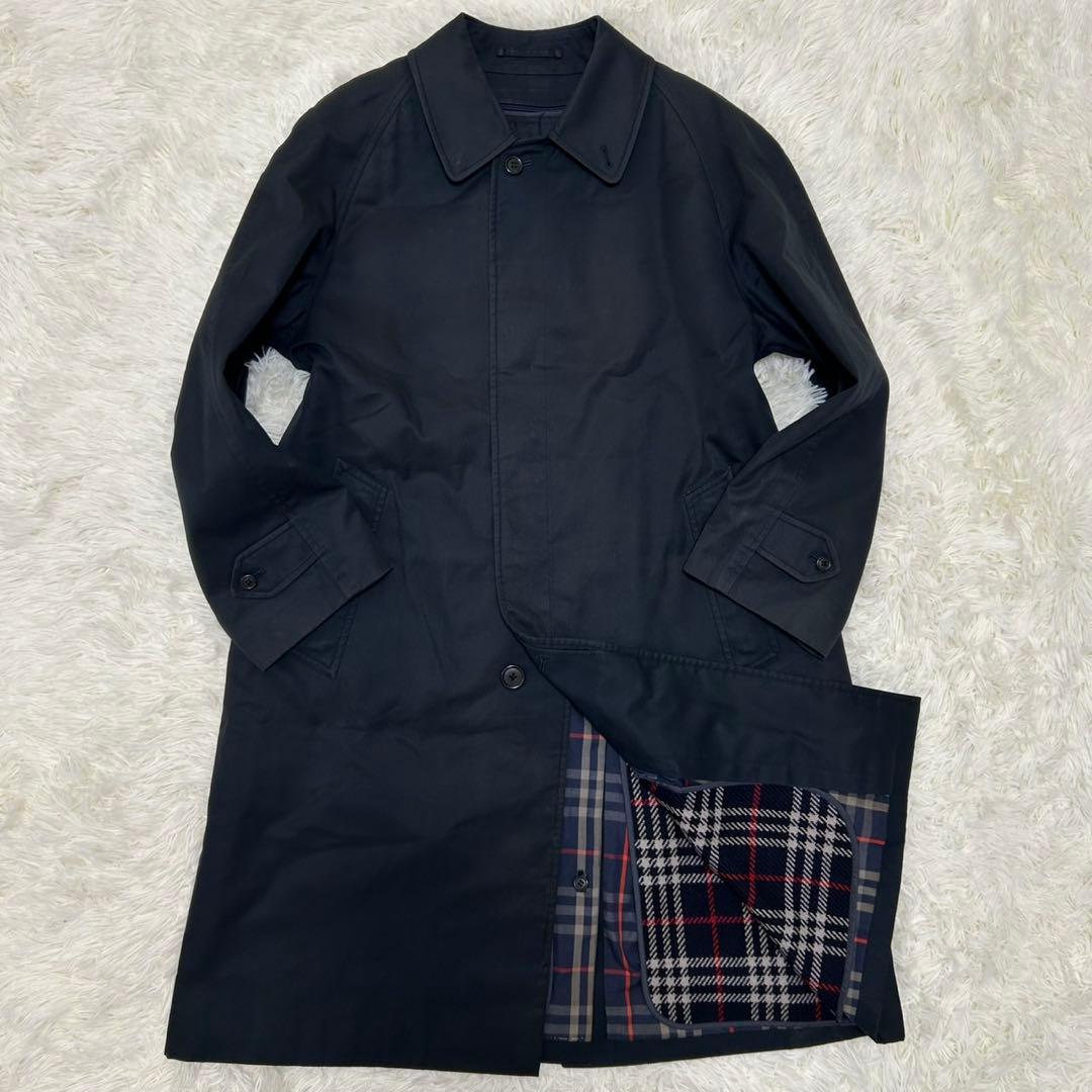 【美品/L】バーバリーロンドン ステンカラーコート アウター ライナー付 紺色