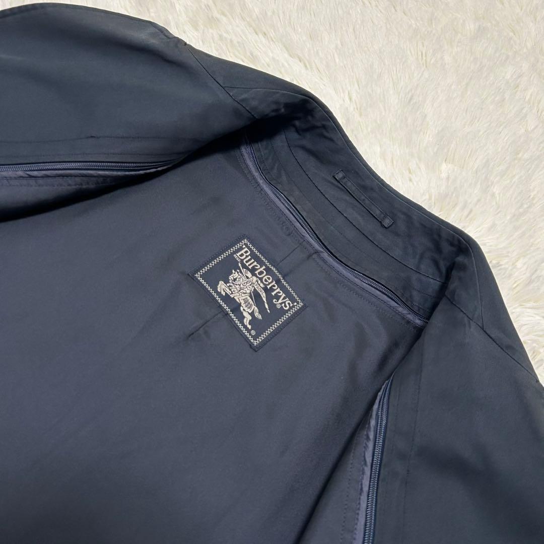 【美品/L】バーバリーロンドン ステンカラーコート アウター ライナー付 紺色