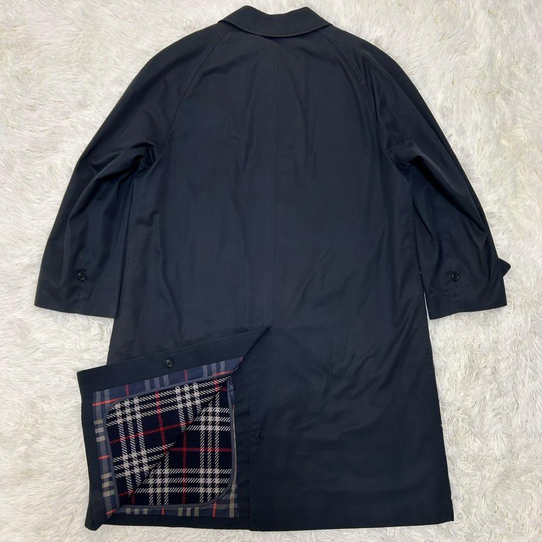 【美品/L】バーバリーロンドン ステンカラーコート アウター ライナー付 紺色