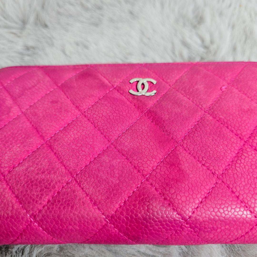 ​【格安・正規品】シャネル 長財布 マトラッセ キャビアスキン ピンク 17番台