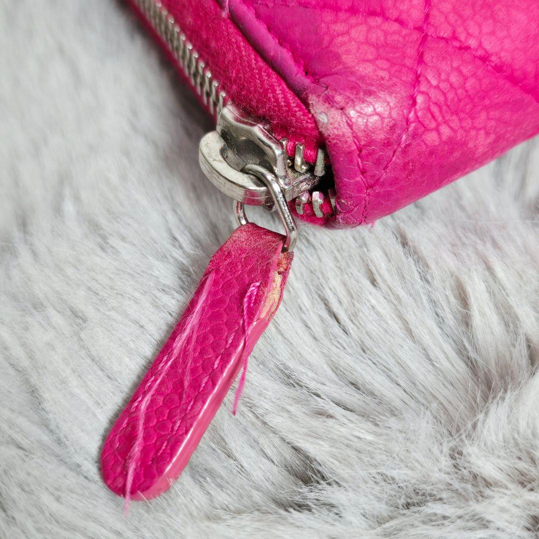 ​【格安・正規品】シャネル 長財布 マトラッセ キャビアスキン ピンク 17番台