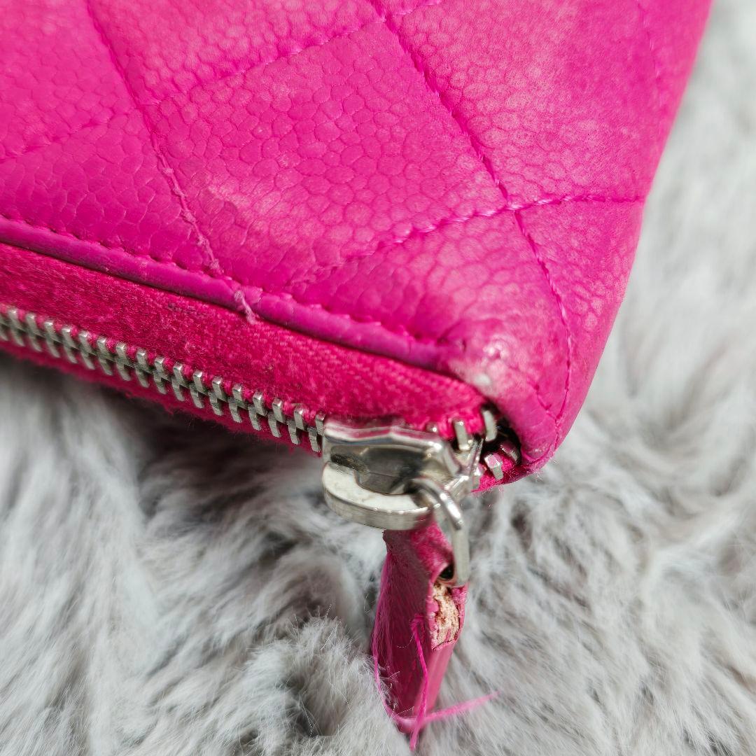 ​【格安・正規品】シャネル 長財布 マトラッセ キャビアスキン ピンク 17番台