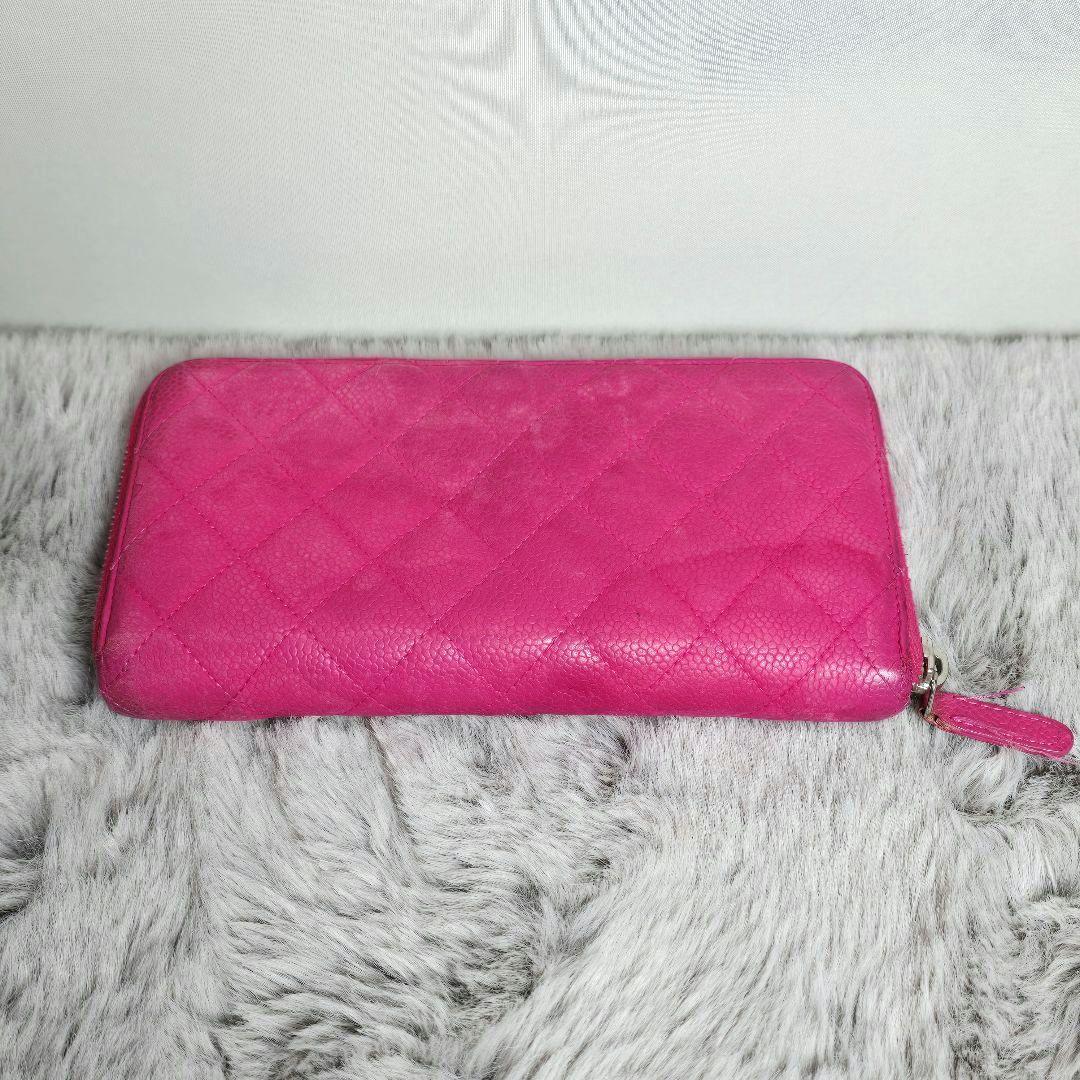 ​【格安・正規品】シャネル 長財布 マトラッセ キャビアスキン ピンク 17番台