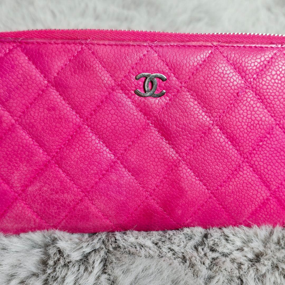 ​【格安・正規品】シャネル 長財布 マトラッセ キャビアスキン ピンク 17番台