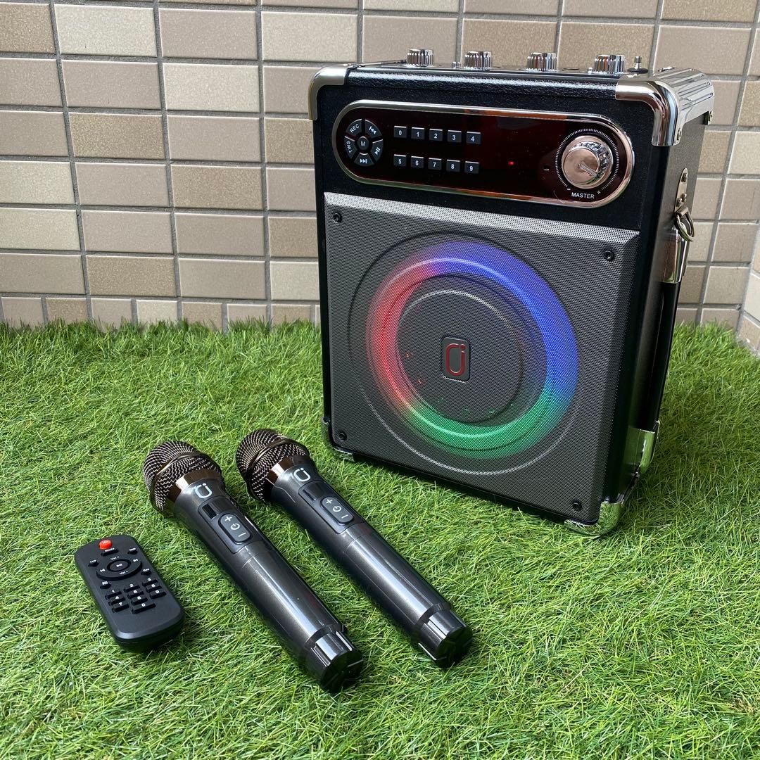 JYX-S55ポータブルカラオケセット LEDライト 2本マイク付き