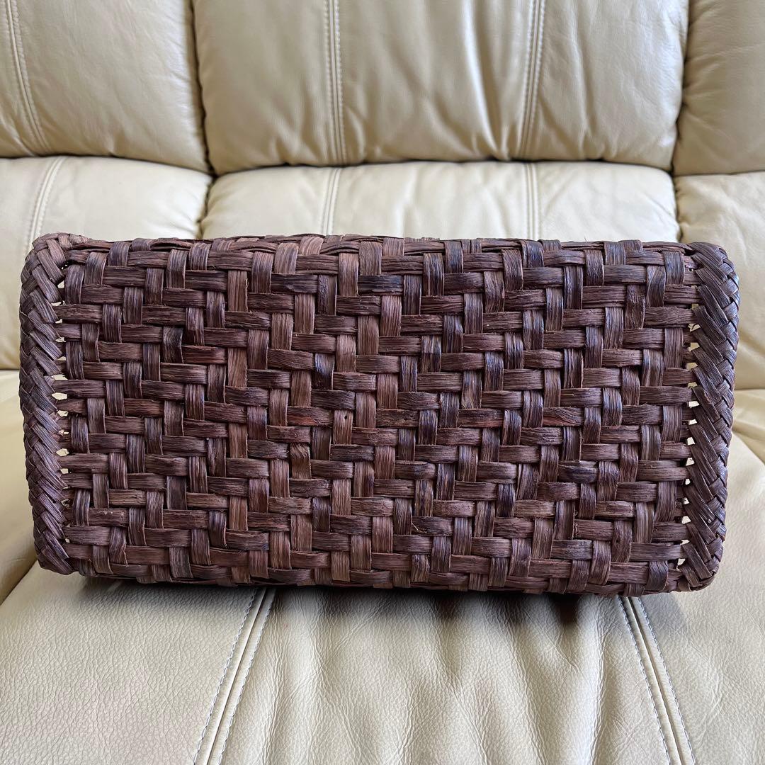 かごや　国産やまぶどう籠　　　悠帆作 網代編み　ボストン型　中型　 柿渋内布付