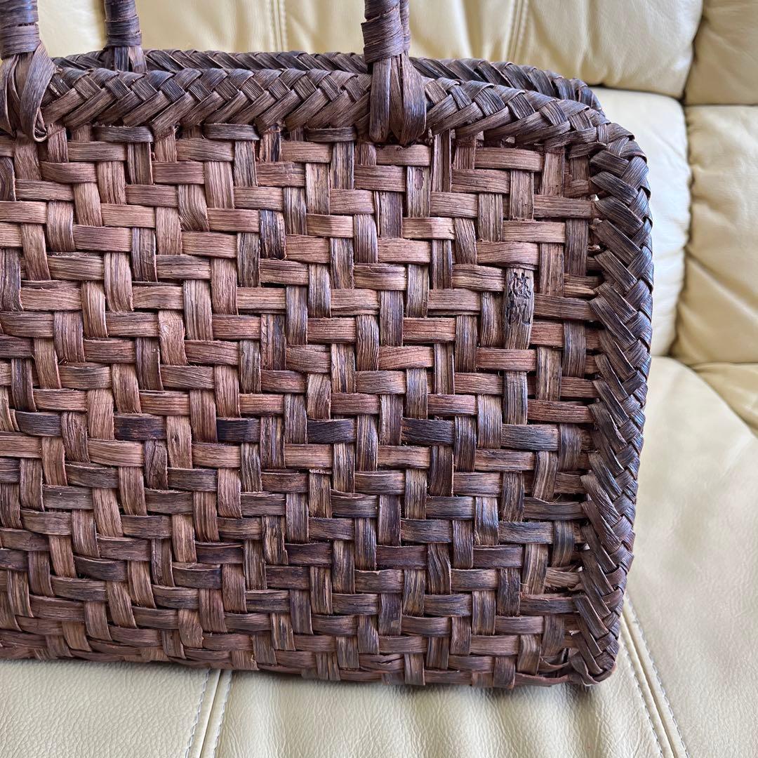 かごや　国産やまぶどう籠　　　悠帆作 網代編み　ボストン型　中型　 柿渋内布付