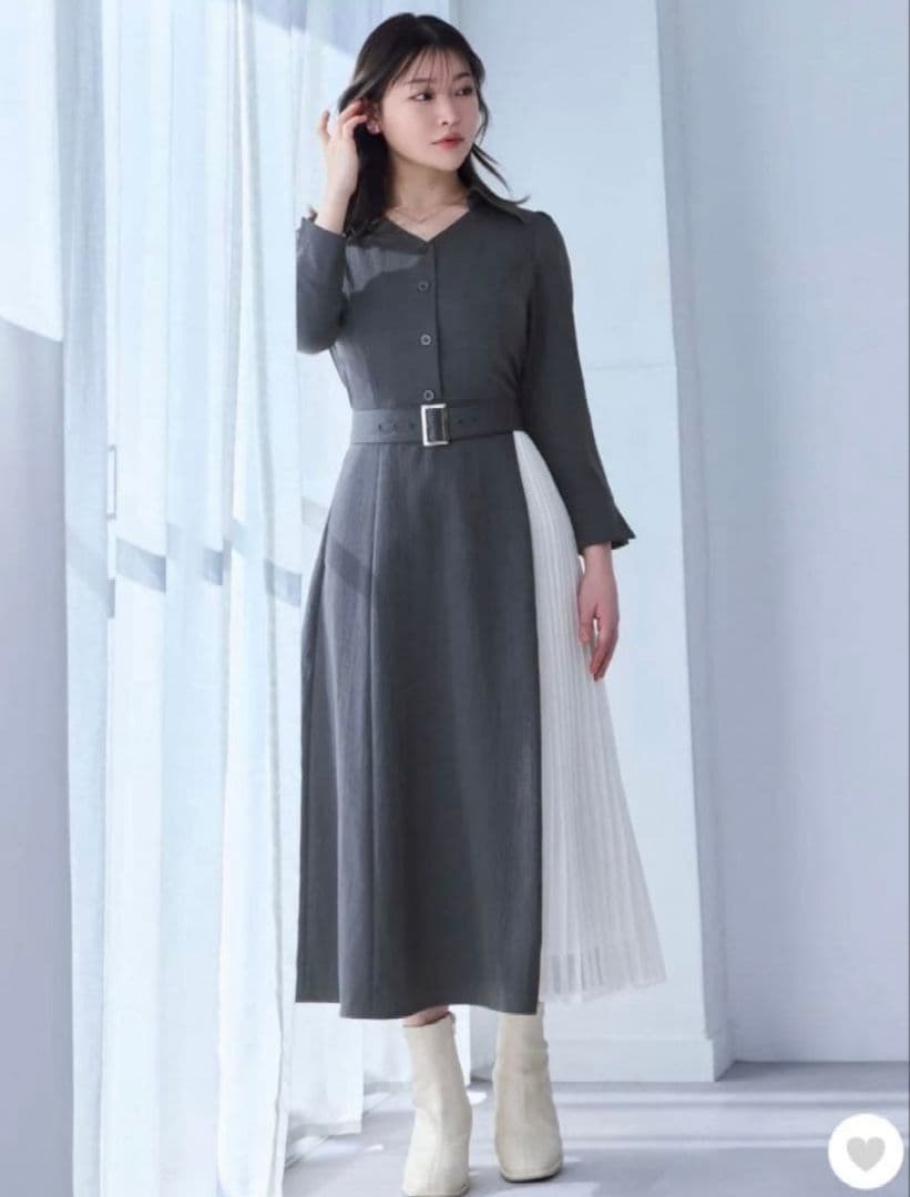 overE オーバーイー シャツプリーツワンピース チャコール 102サイズ