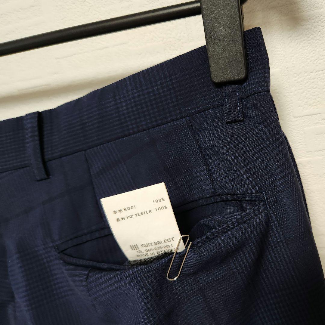 スーツセレクト　メンズ　スーツ　スリーピース　マルゾット　濃紺　チェック　細身