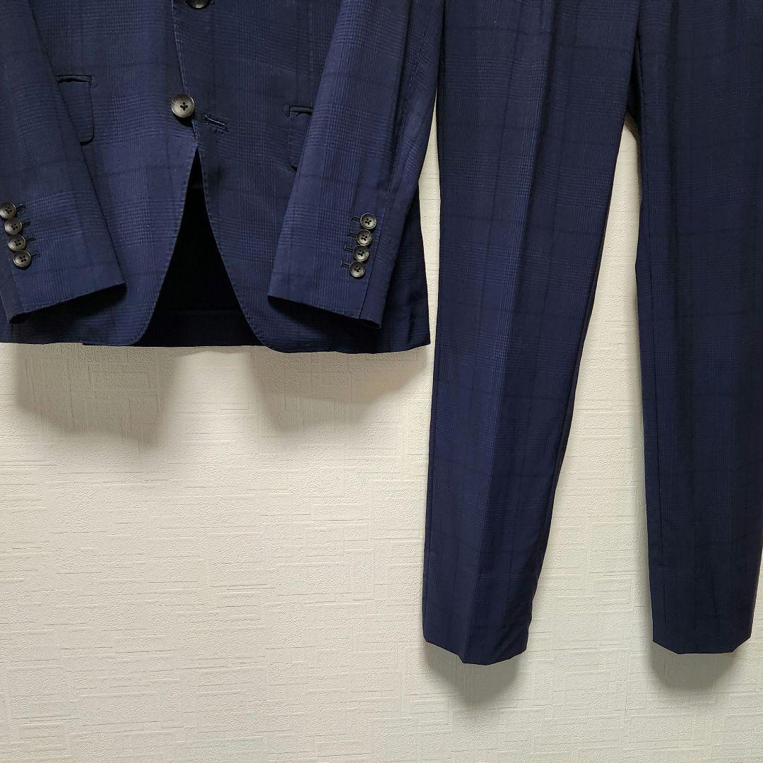 スーツセレクト　メンズ　スーツ　スリーピース　マルゾット　濃紺　チェック　細身