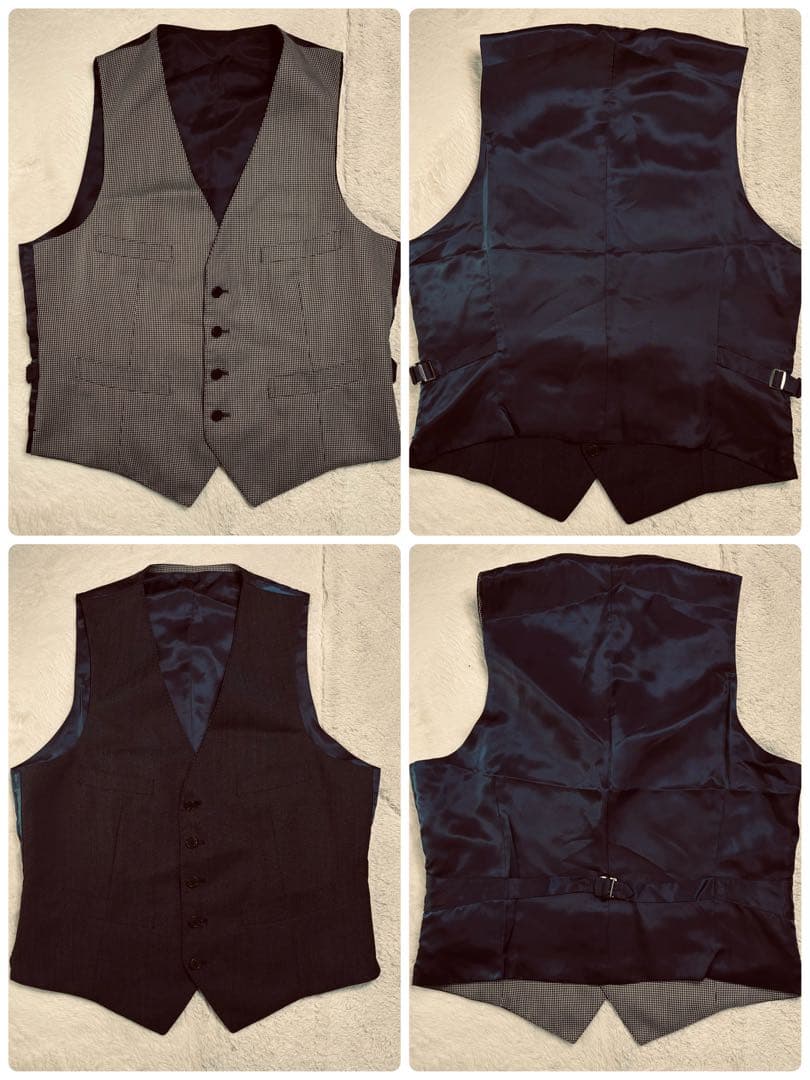 大きいサイズ ダークブルー 3ピーススーツリバーシブルベスト 175cm 本切羽