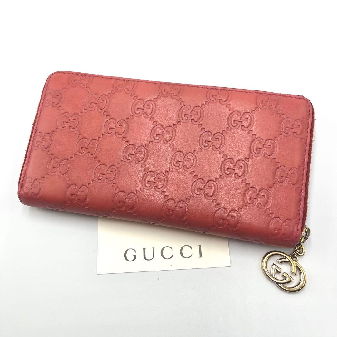 ハ*ス様 グッチ ラウンドジップ シマ ピンク レザー レザー 直営店ショップカ