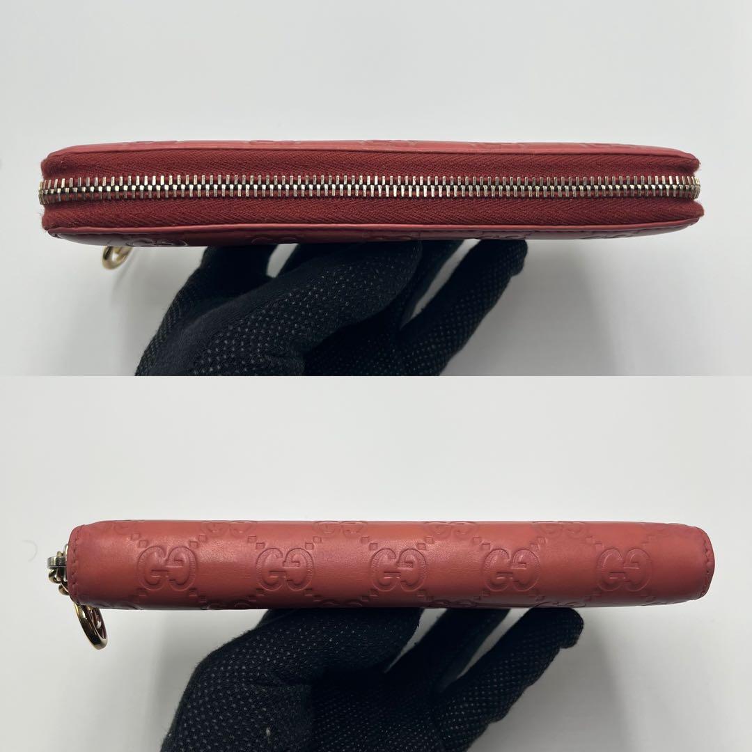 ハ*ス様 グッチ ラウンドジップ シマ ピンク レザー レザー 直営店ショップカ