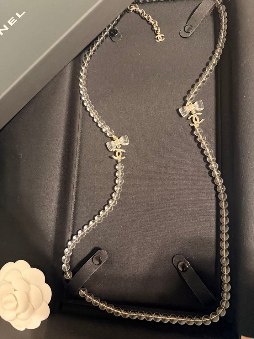 CHANEL クリスタルリボンパールネックレス　25P 希少