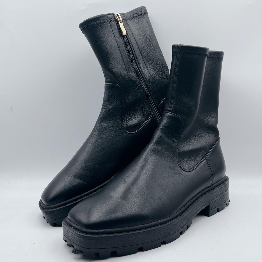 現行品✨ヒミコ トラックソールストレッチブーツ 黒 サイドジップ 本革 25cm