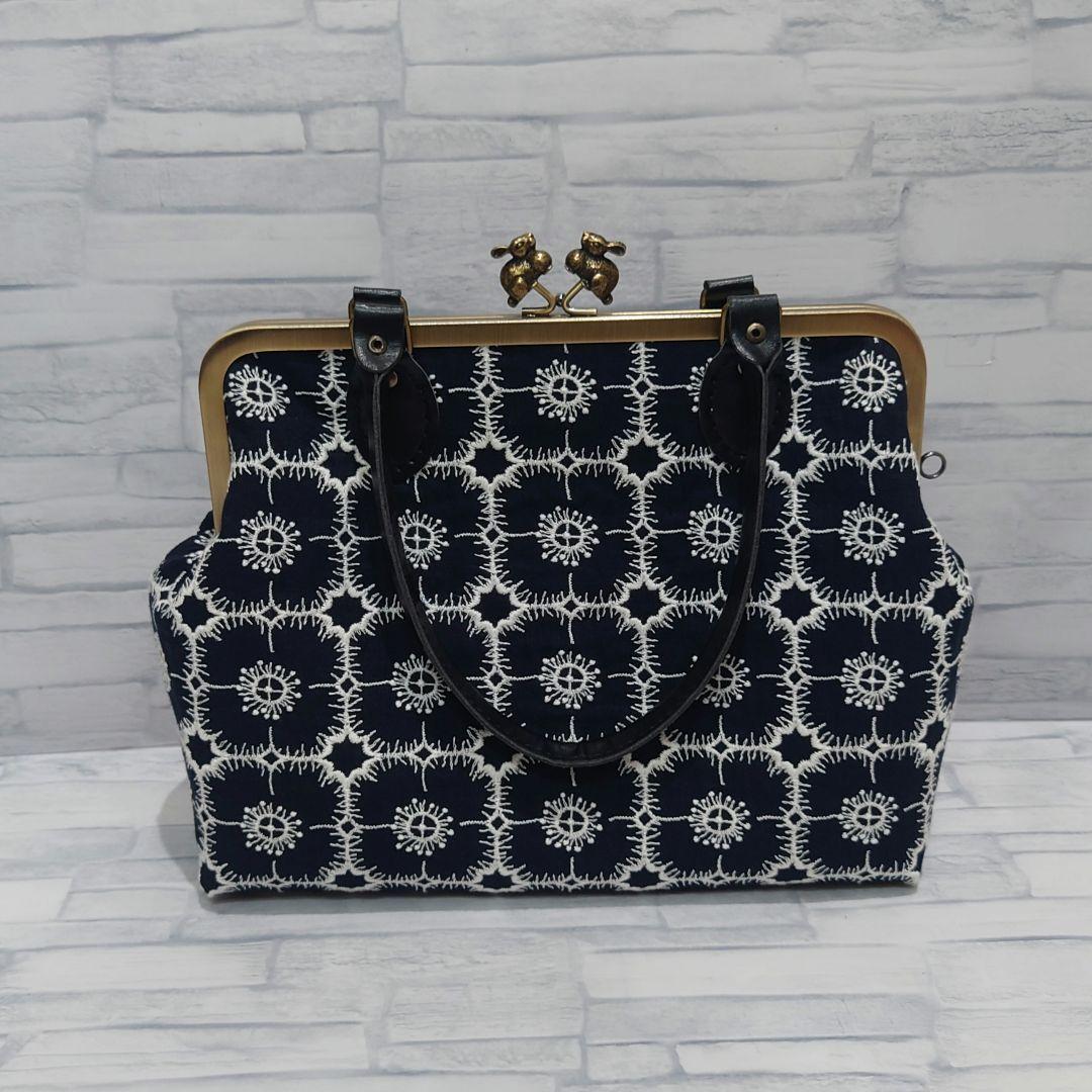 【アネモネ】ミナペルホネン リネン 大きめ がま口バッグ ハンドメイド