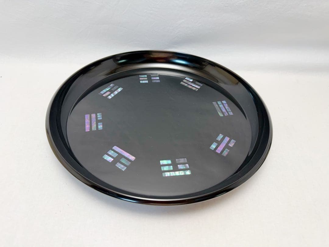 ほぼ未使用 茶道具 黒塗 螺鈿細工 青貝 八卦盆 元箱