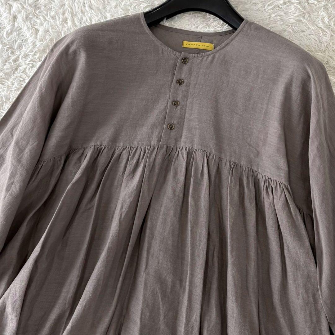 ヨーガンレール チュニック フレア ギャザー グレー インド綿 飾りボタン L