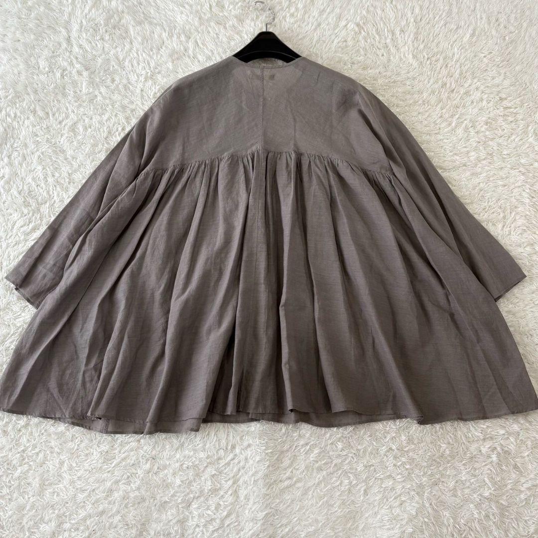 ヨーガンレール チュニック フレア ギャザー グレー インド綿 飾りボタン L