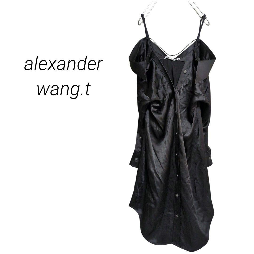 レア【アレキサンダーワン】シャツワンピース シルク オフショルダー ブラック