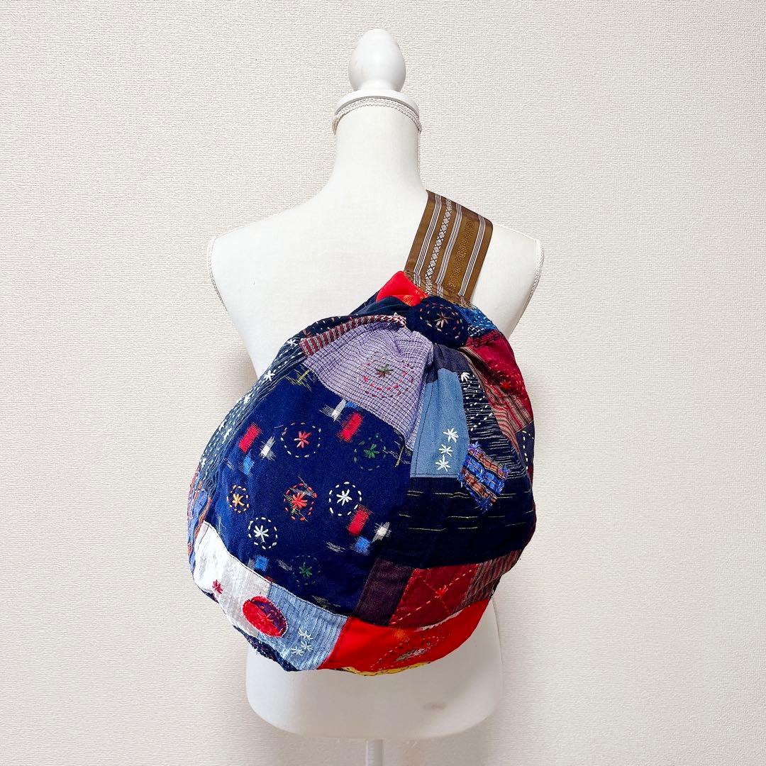 【80番】和柄　刺し子とパッチワークのリュック　ボディバッグ