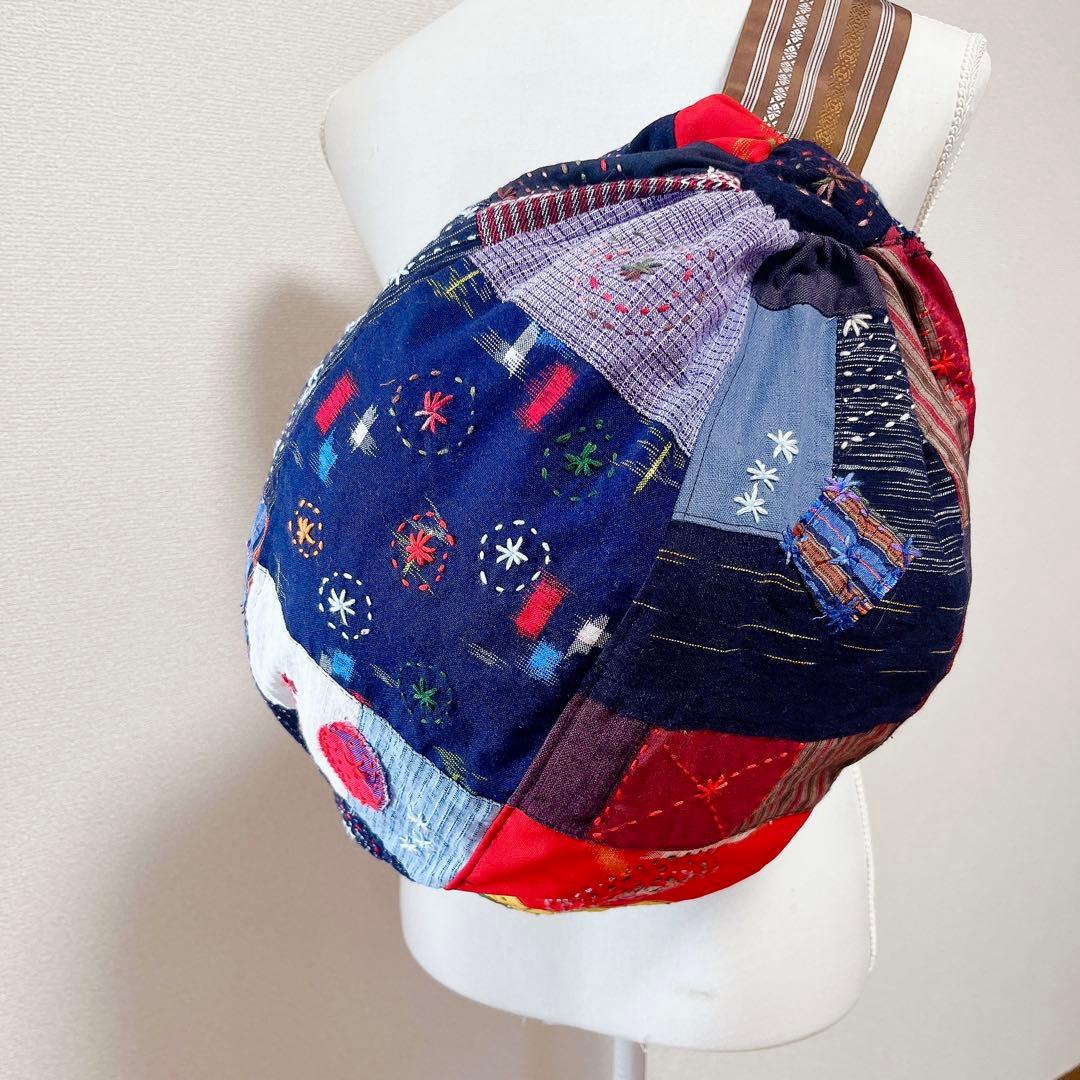 【80番】和柄　刺し子とパッチワークのリュック　ボディバッグ