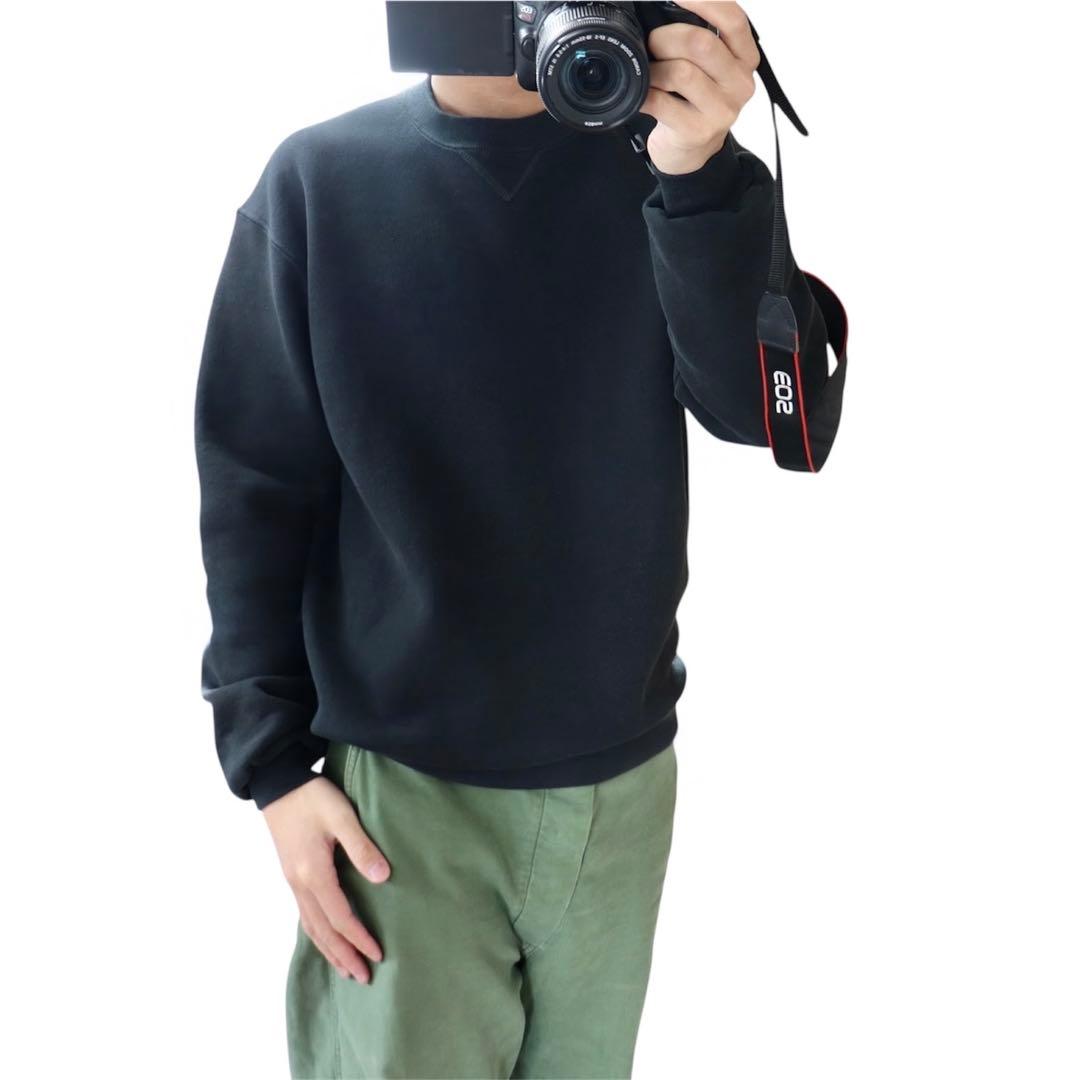 80s USA製 ブラック Russell ラッセル スウェット 前V 無地 L