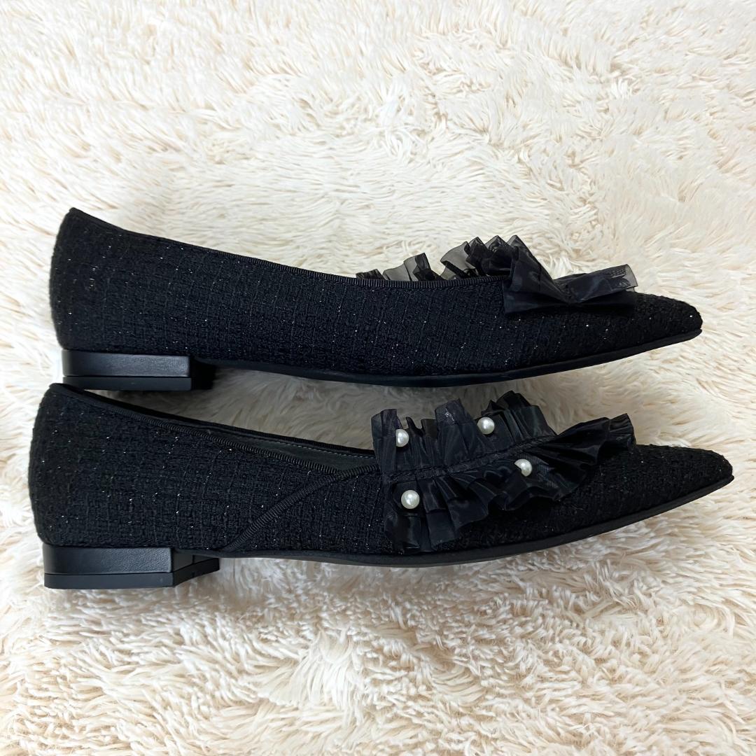 極美品✨ DIANA ダイアナ パール ラッフルフリル ビジュー パンプス 黒