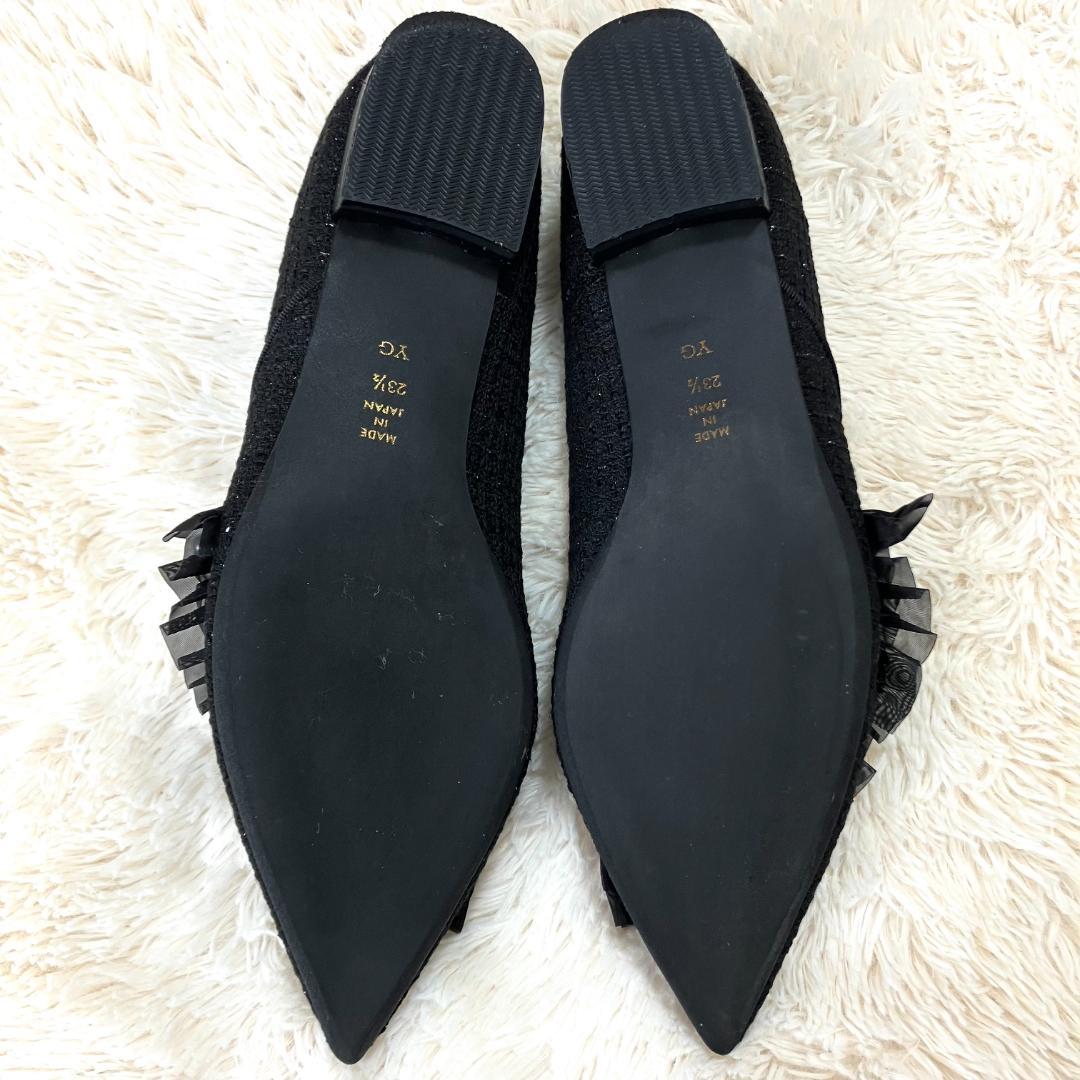 極美品✨ DIANA ダイアナ パール ラッフルフリル ビジュー パンプス 黒