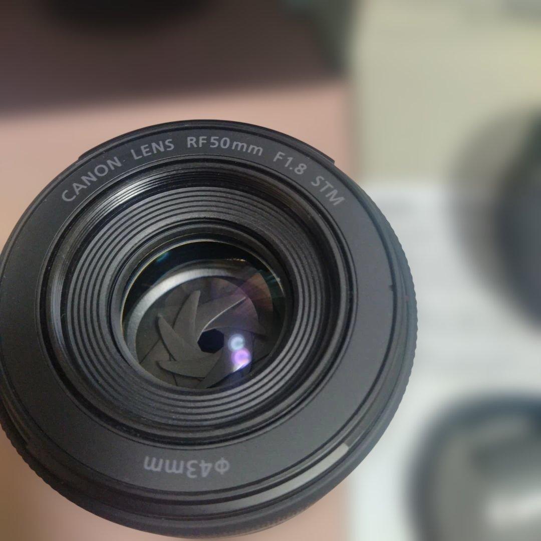 試し撮り程度ほぼ新品　Canon RF50mm F1.8 STM　純正フード付き