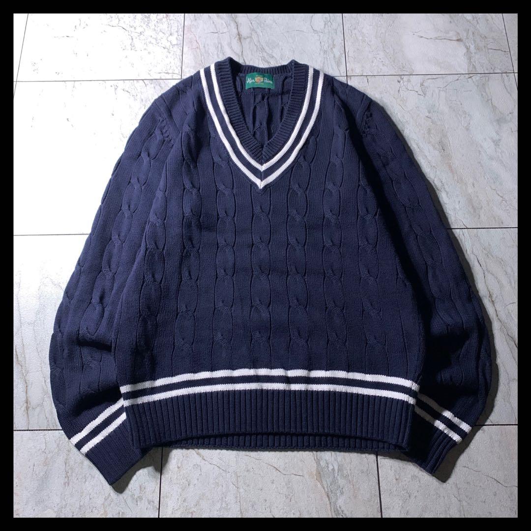 ALAN PAINE コットン ケーブル チルデンニット クリケットセーター 紺