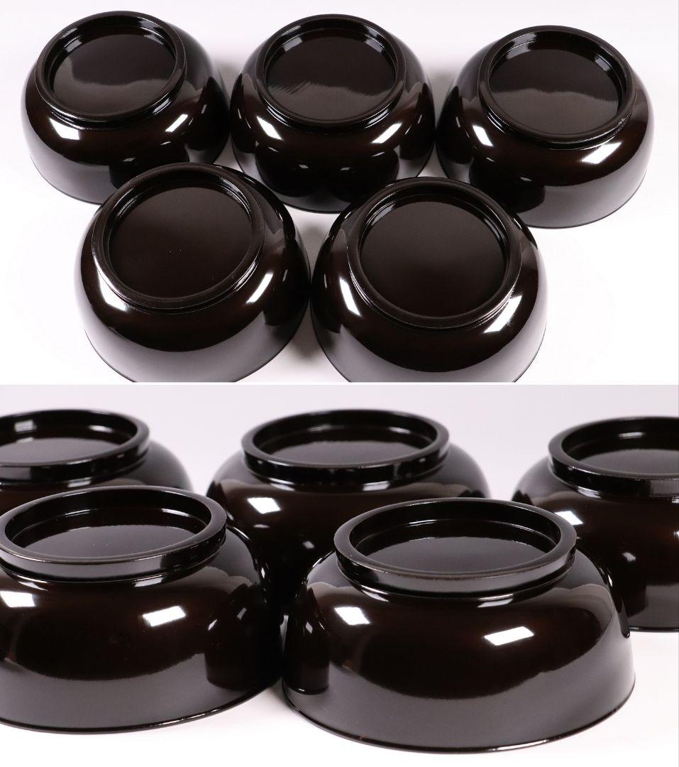 MA246 時代漆器 輪島塗 牡丹雀金蒔絵 梨地 黒塗椀 五客 木製 花鳥