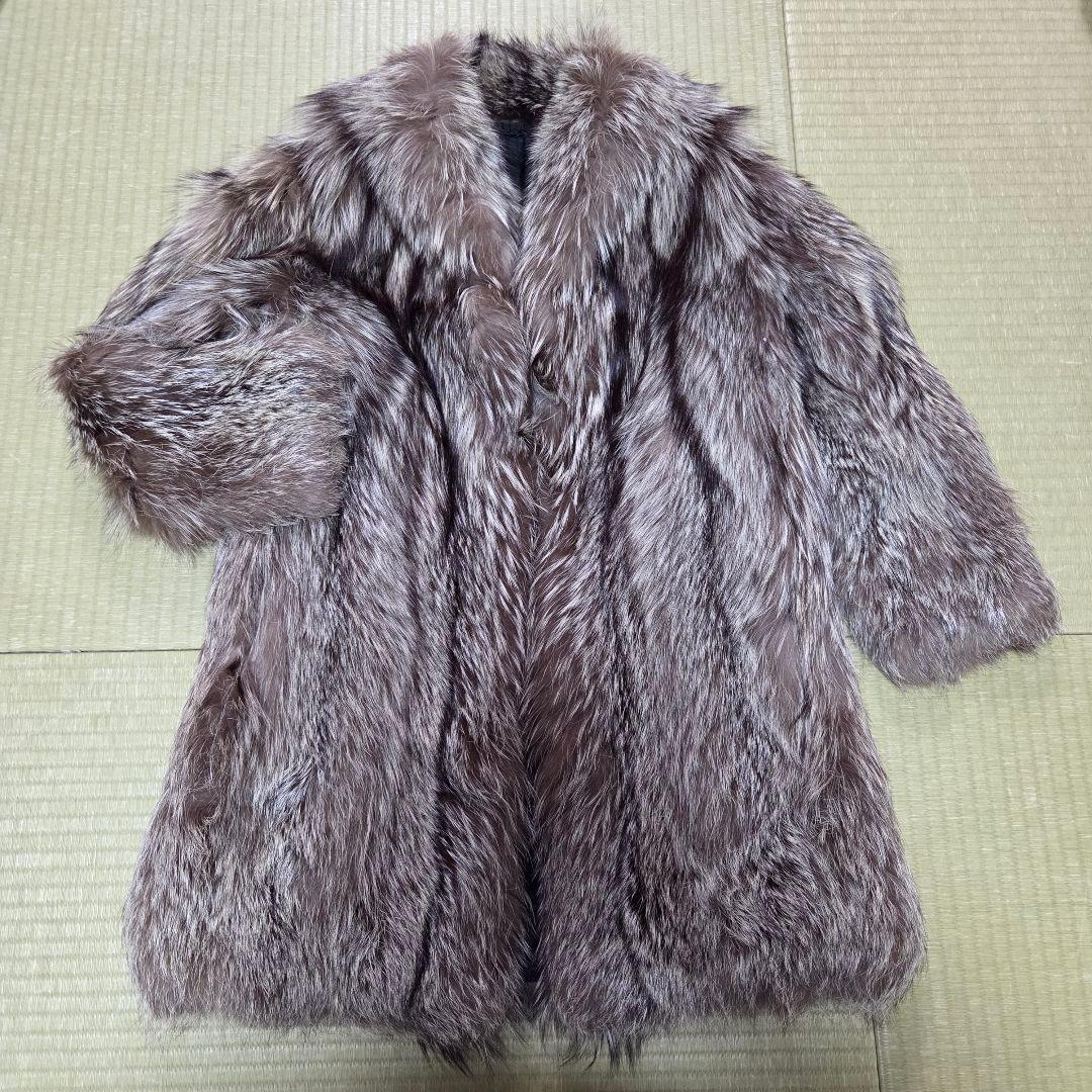 美品 ロング丈 裏地花柄刺繍入 肉厚 シルバーフォクス サイズ9号