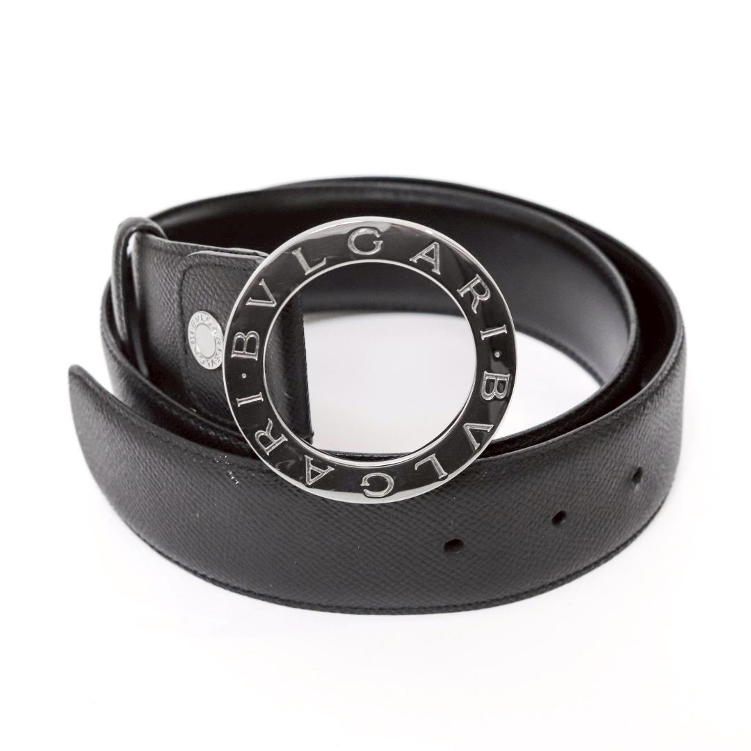 美品 BVLGARI ロゴリングベルト 黒銀 82.5cm n66