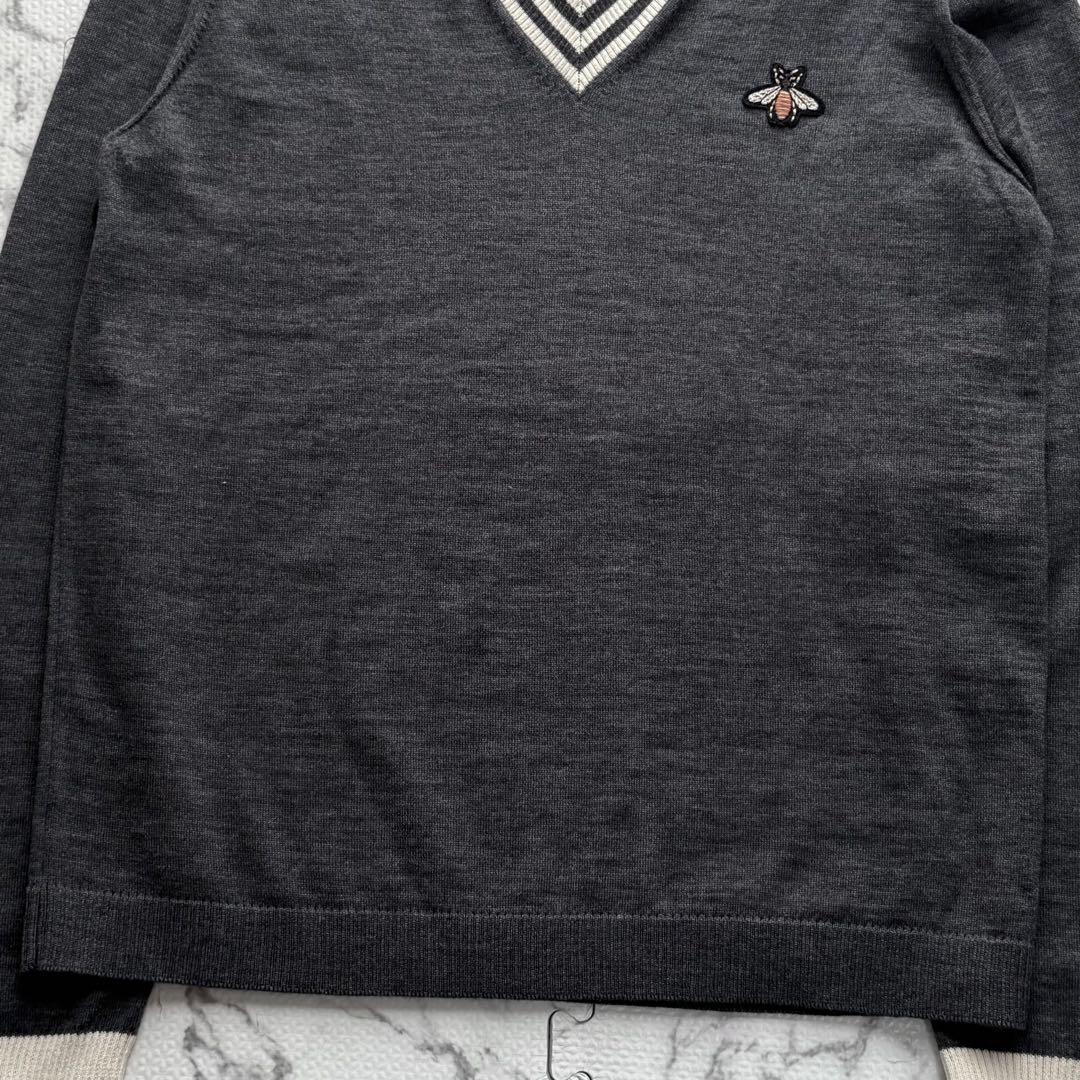 極美品✨19AW GUCCI グッチ BEE刺繍 Vネックニット グレー L