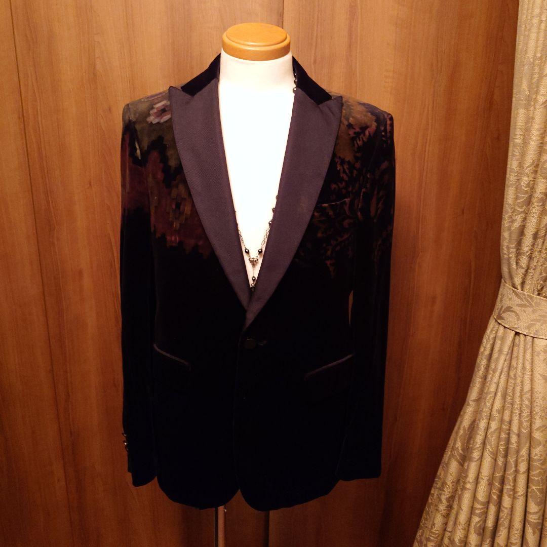 エトロ48.ETRO48.花柄ペイント. ベルベット テーラードジャケット.