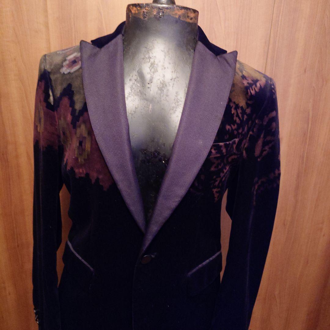 エトロ48.ETRO48.花柄ペイント. ベルベット テーラードジャケット.