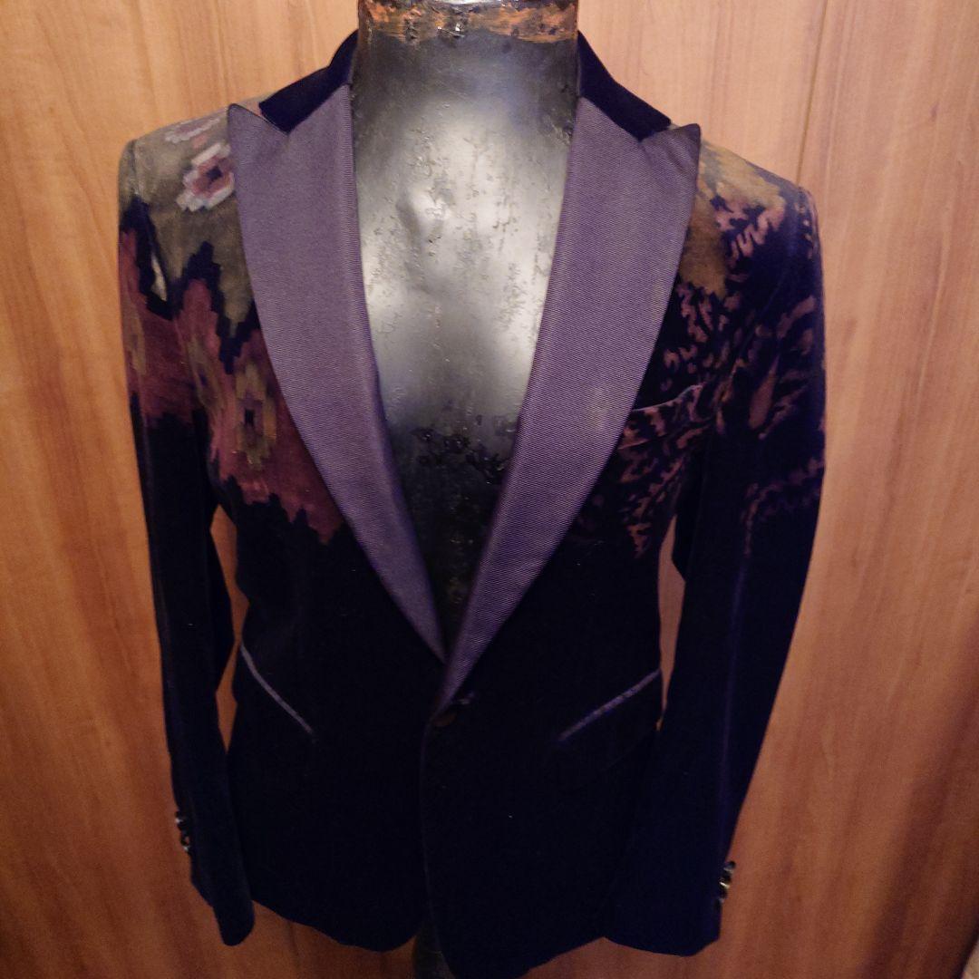エトロ48.ETRO48.花柄ペイント. ベルベット テーラードジャケット.