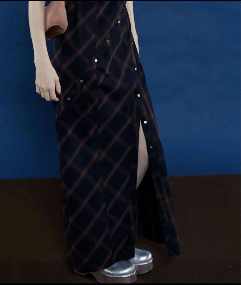 メゾンスペシャル ボタンチェックスリットキャミワンピース 38