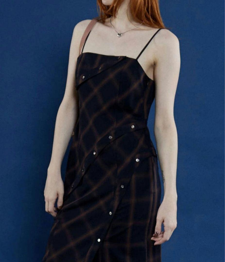 メゾンスペシャル ボタンチェックスリットキャミワンピース 38