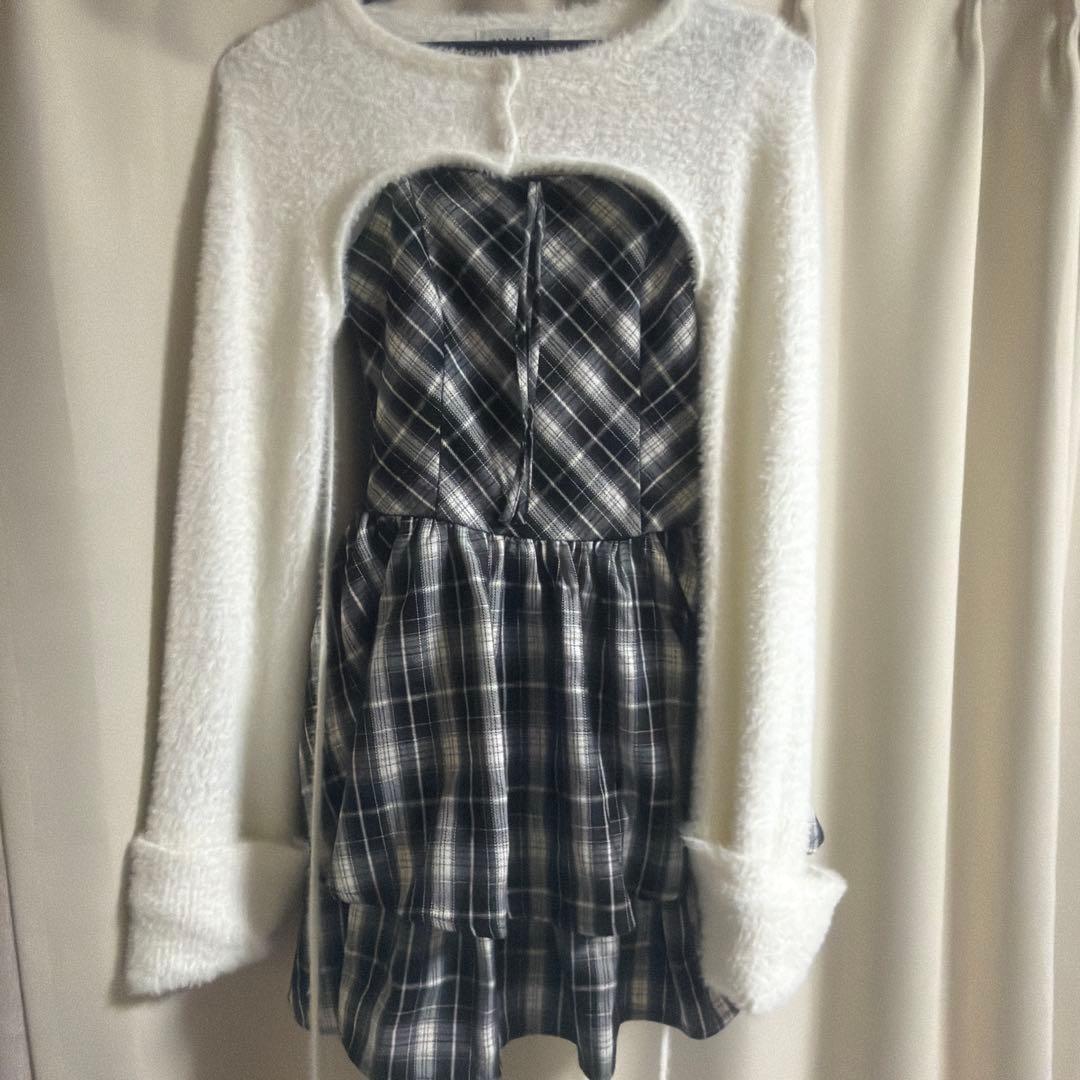 bubbles オープンネックギャザーワンピース