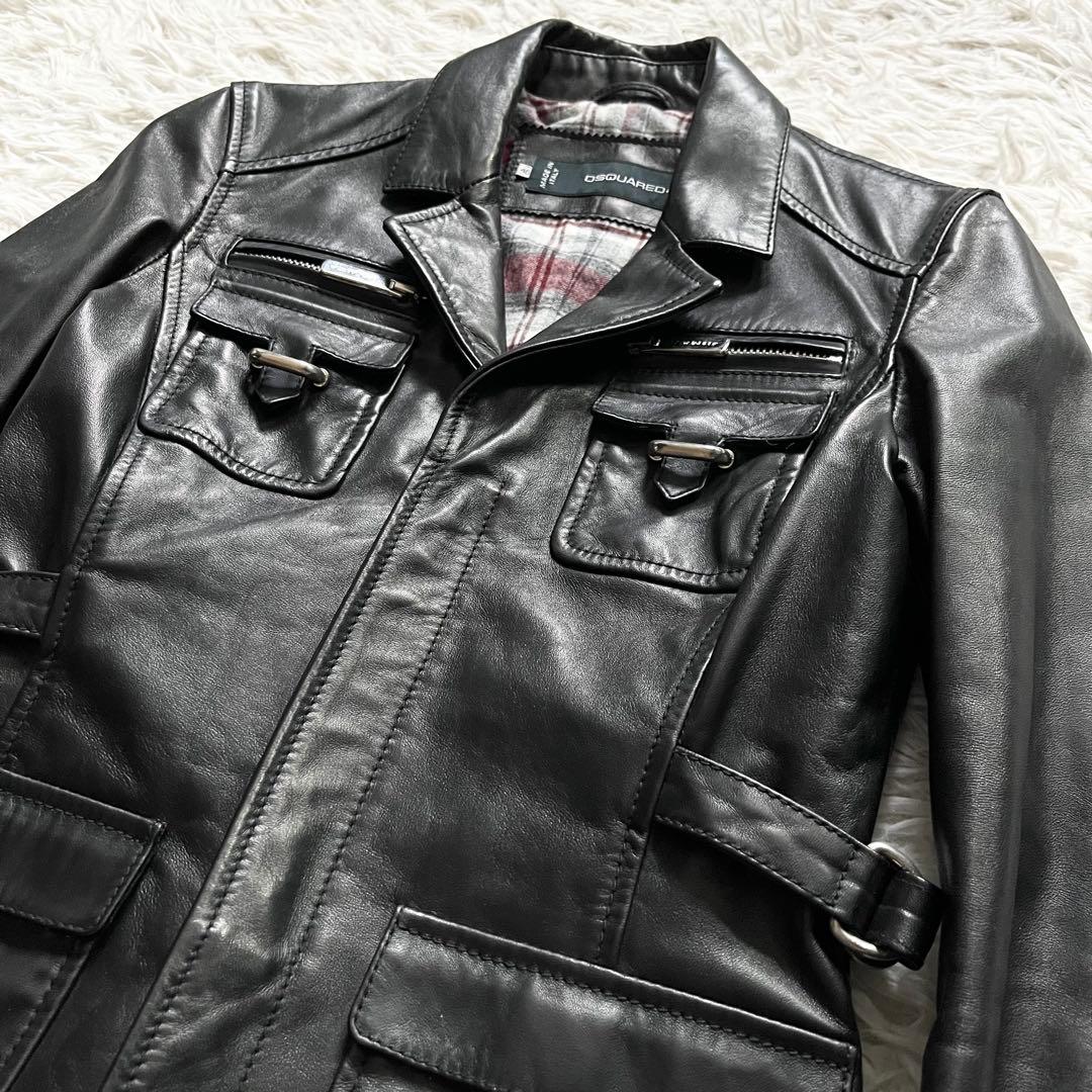 極美品■ディースクエアード　馬革　ホースハイド　レザージャケット　黒　40