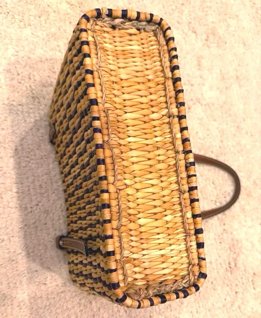 超美品　LOEWEロエベ スクエア バスケットバッグ　ラフィア　ストライプ