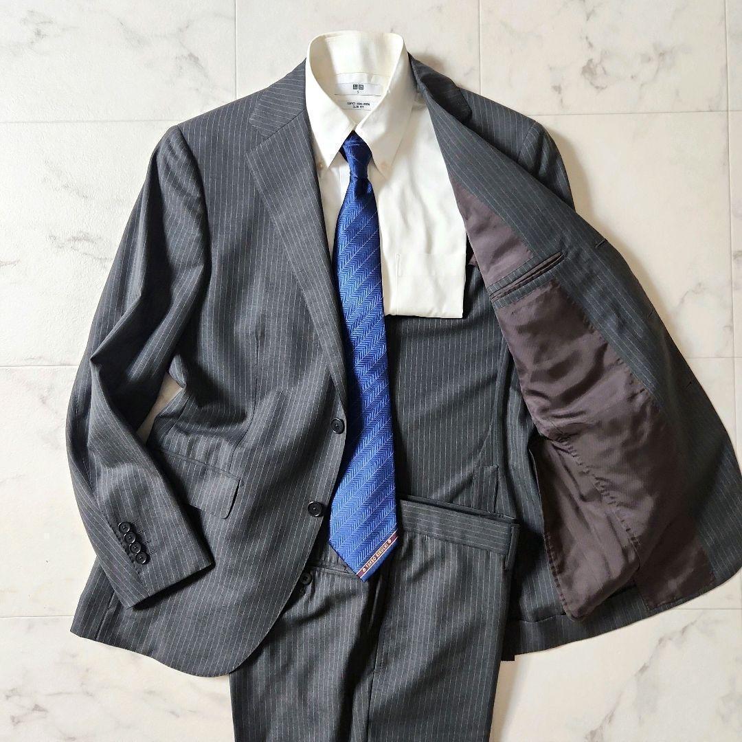 【BEAMS F】極美品✨グレーストライプ スーツ 裾ダブル　S(93)