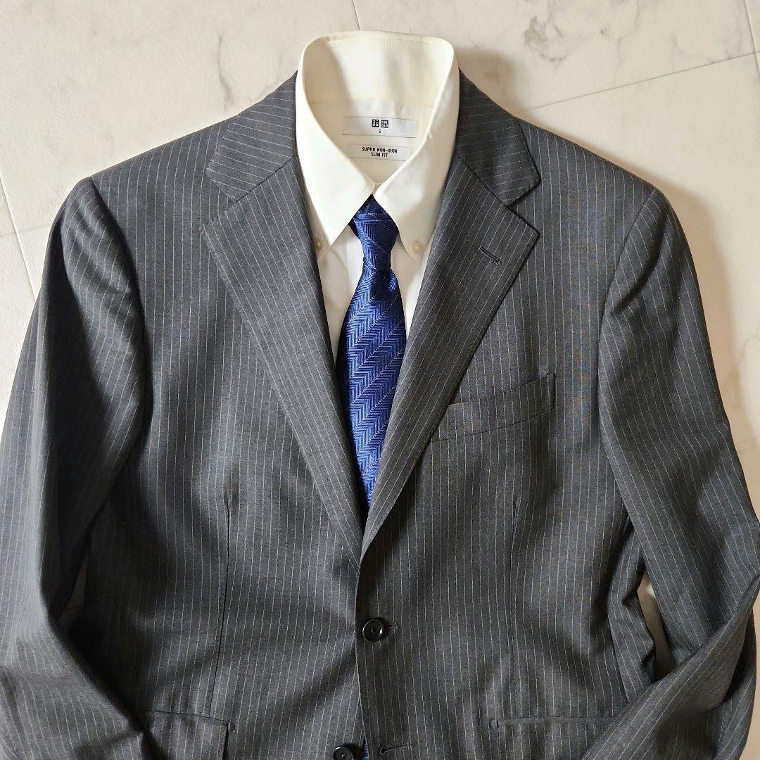 【BEAMS F】極美品✨グレーストライプ スーツ 裾ダブル　S(93)