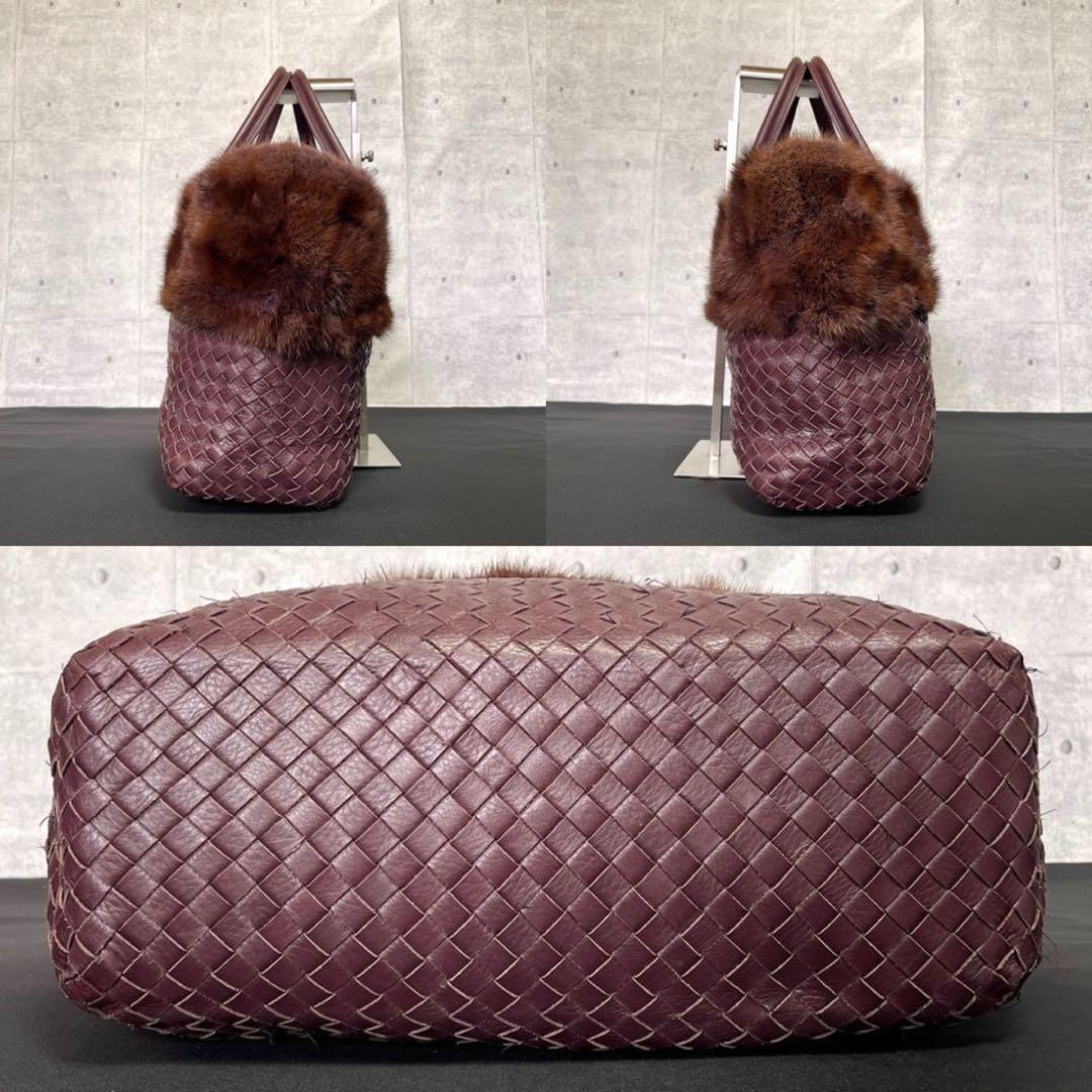 専用品FALORNI イントレチャート レザー×ファー ボルドー トートバッグ