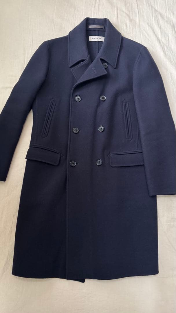 美品　カルーゾ　CARUSO ネイビー ウール ダブルブレスト ピーコート 48
