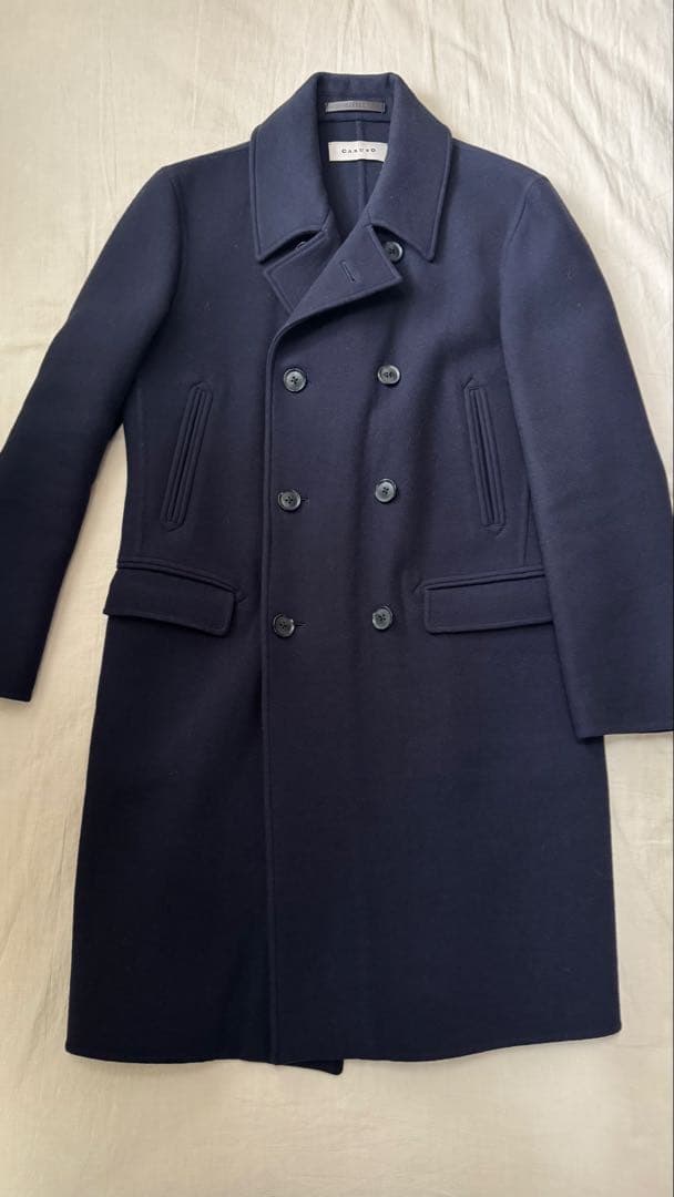 美品　カルーゾ　CARUSO ネイビー ウール ダブルブレスト ピーコート 48